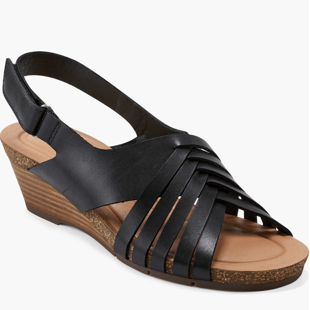 Earth Black Wedge Sandals